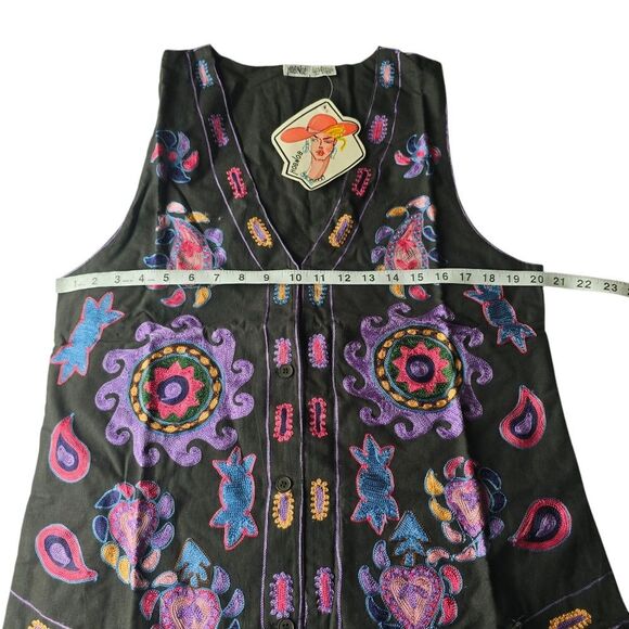 Black and Purple Floral Vest with Fringe - Picture 6 of 8